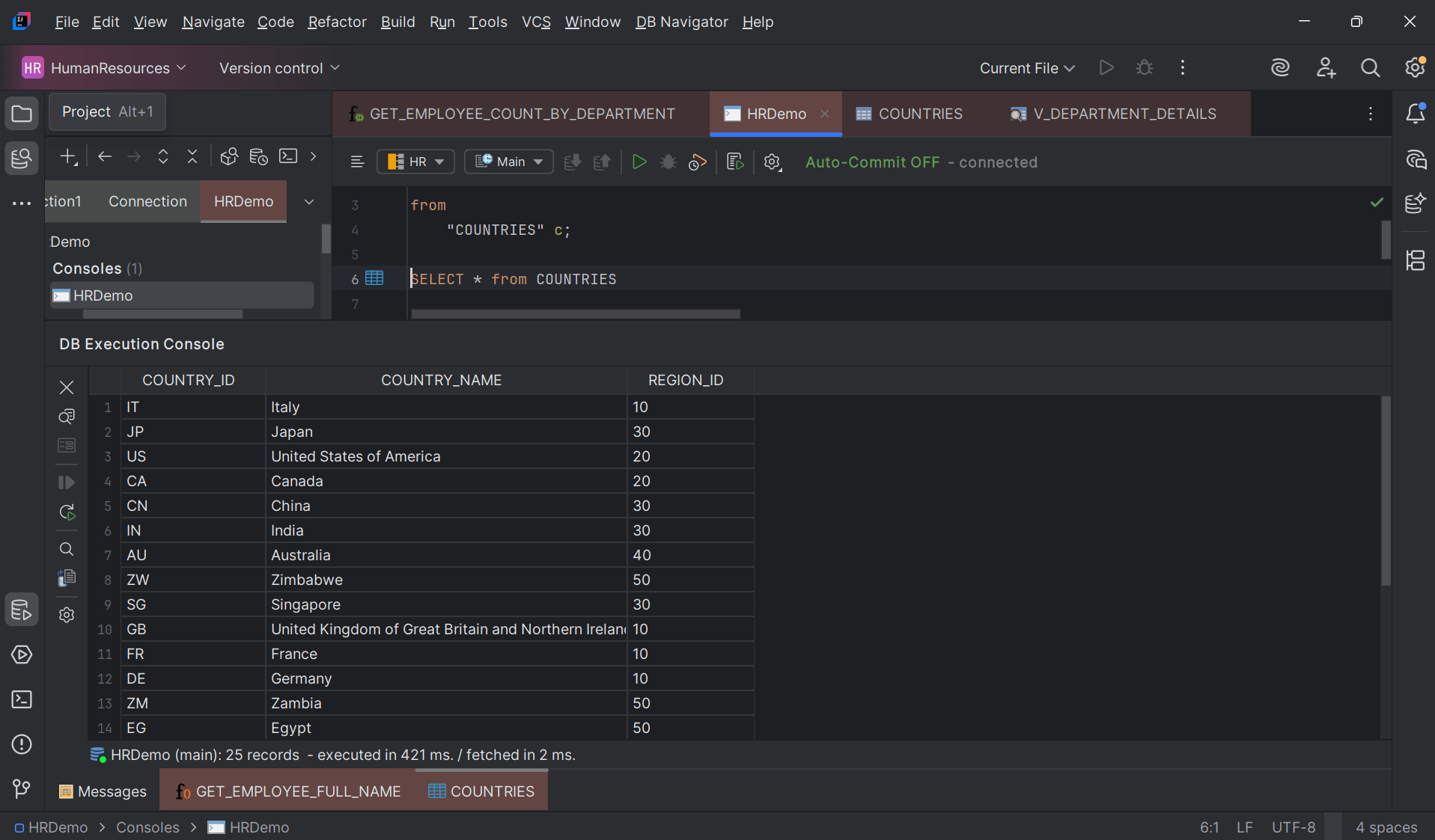 Data viewer for SQL query results in execution console