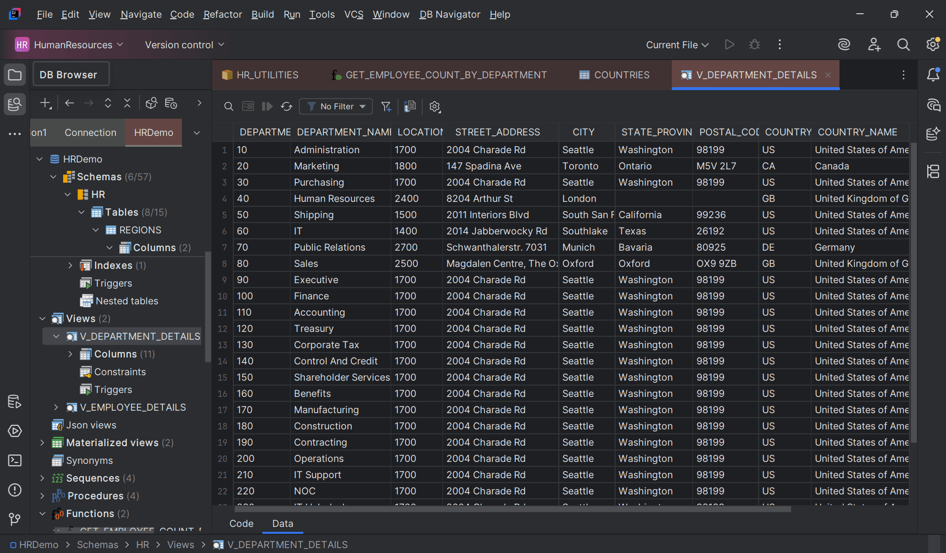 Data viewer for DB Views
