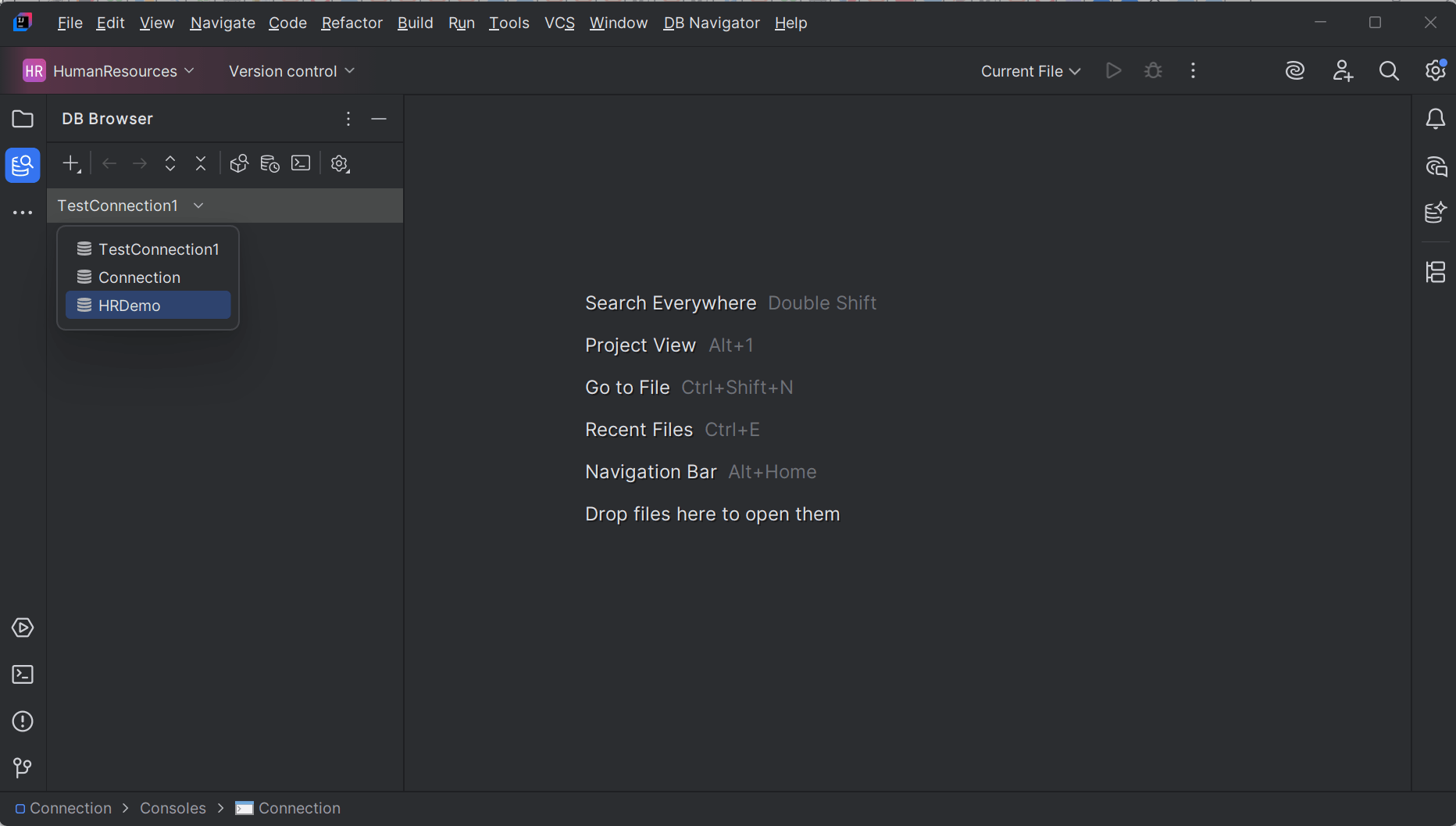 Connection selection view mode in DB Browser window