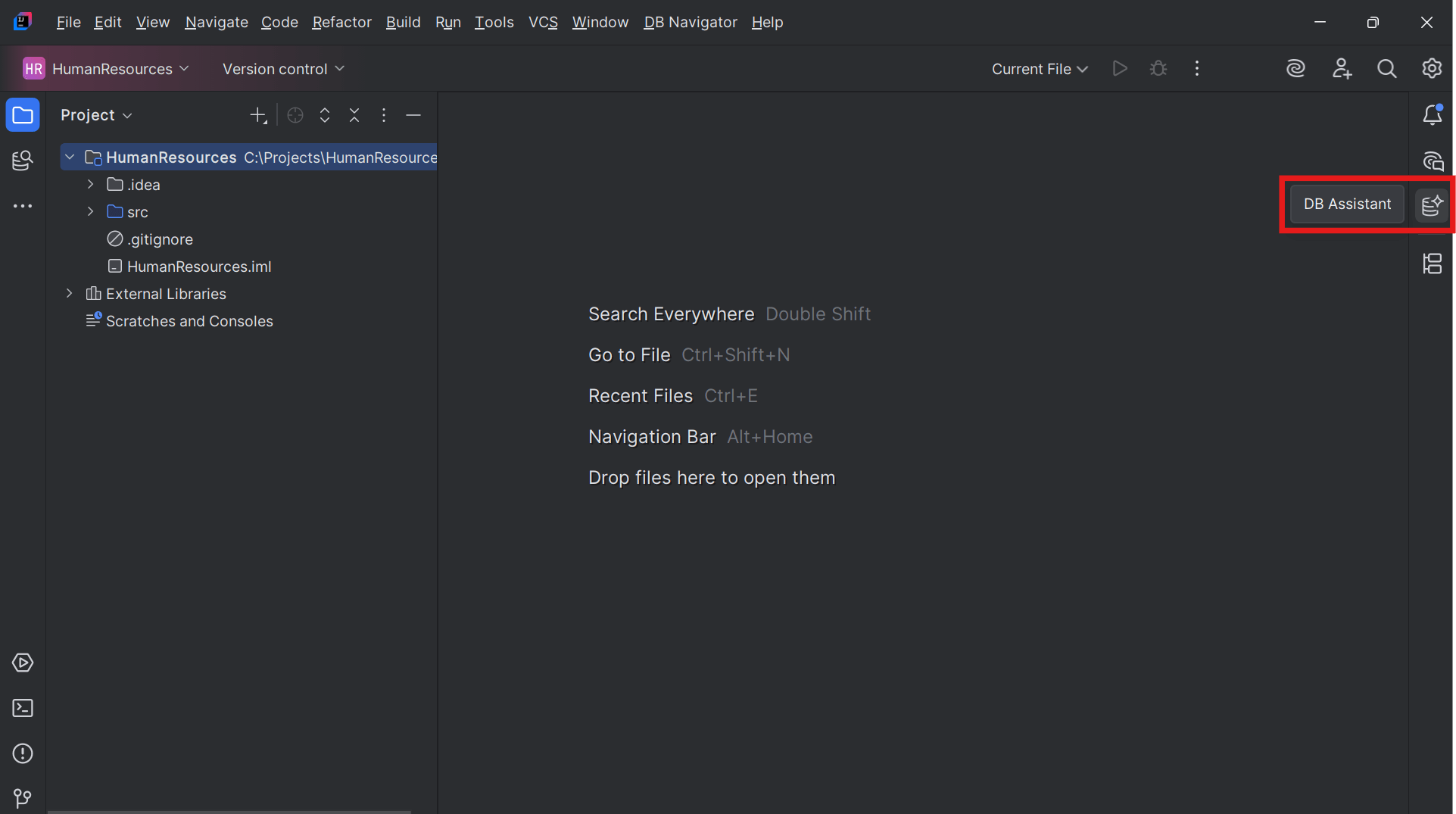 DB Assistant icon on sidebar