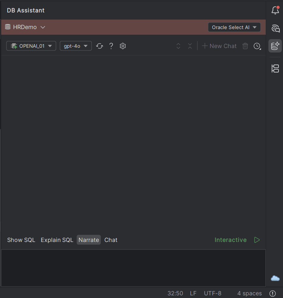 DB Assistant window for Oracle Select AI