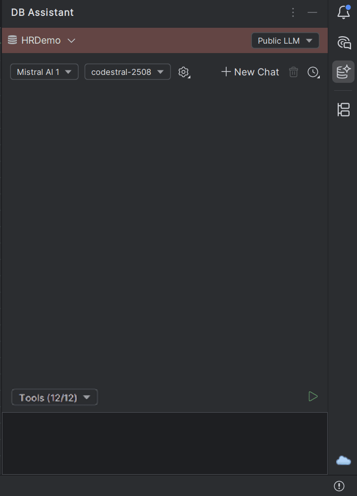 DB Assistant window in Public LLM mode