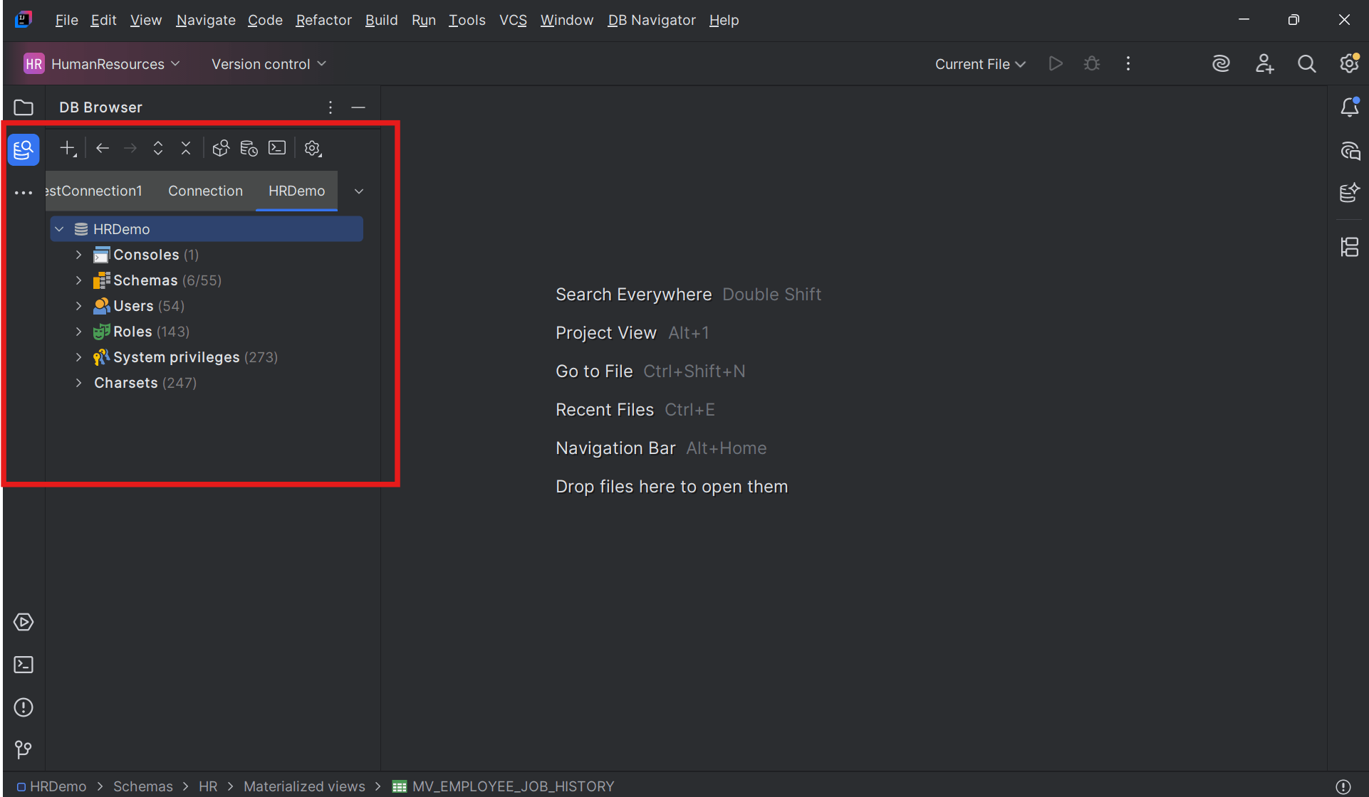 Database Browser window in DBN
