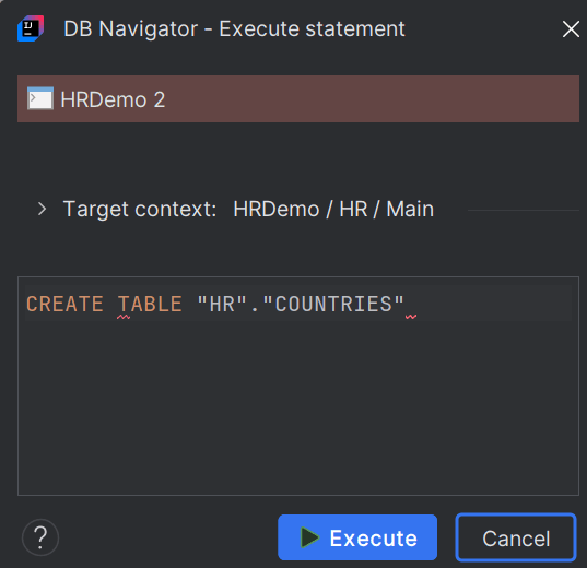 DB Navigator - Execute Statement dialog box