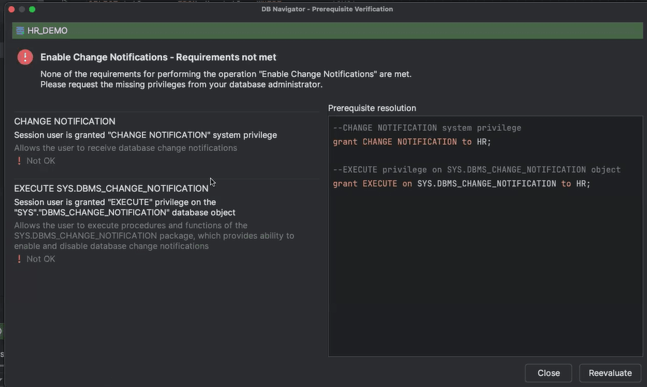 DB Navigator - Prerequisite Verification