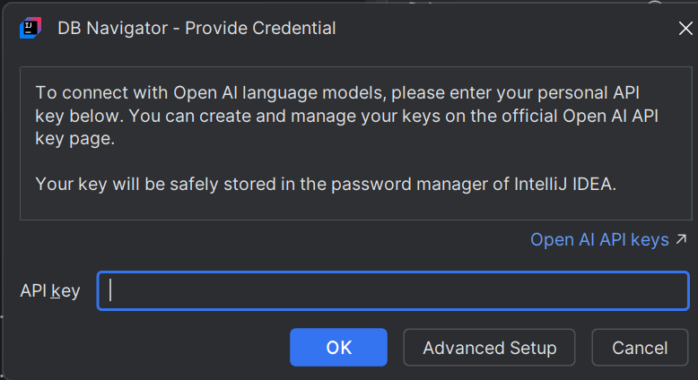 DB Navigator - Provide Credentials dialog box