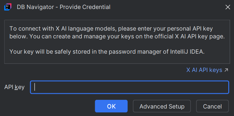 DB Navigator - Provide Credentials dialog box