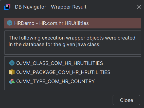 DB Navigator - Wrapper Results window for Java class