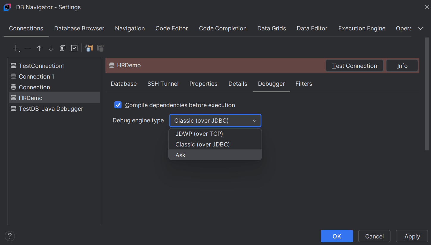 Debug Engine Types for database connections