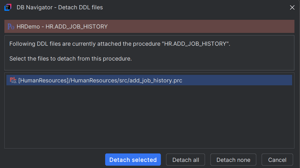 Detaching select DDL File from data object