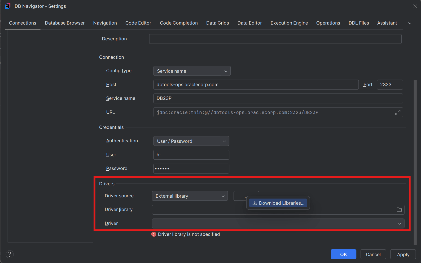 External library driver source