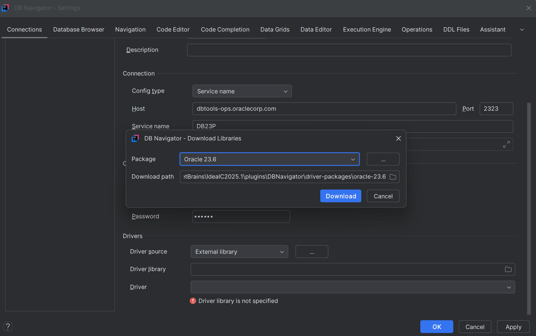 External library driver guided download