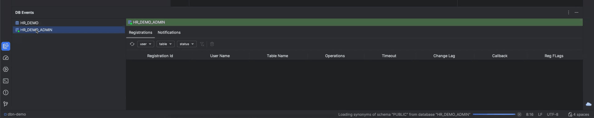 Events Monitor window Events Monitor window