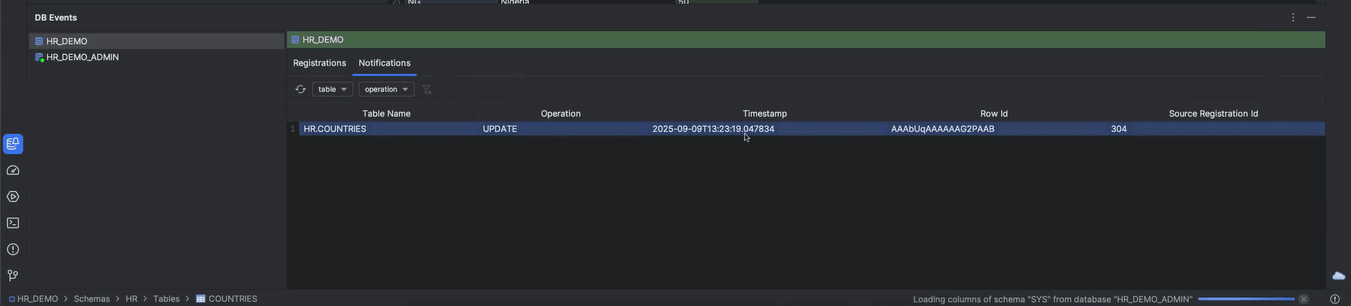 Events Monitor - Notifications tab