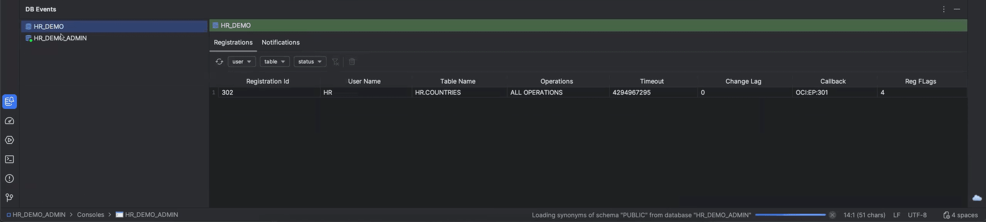 DB Navigator - Registration tab