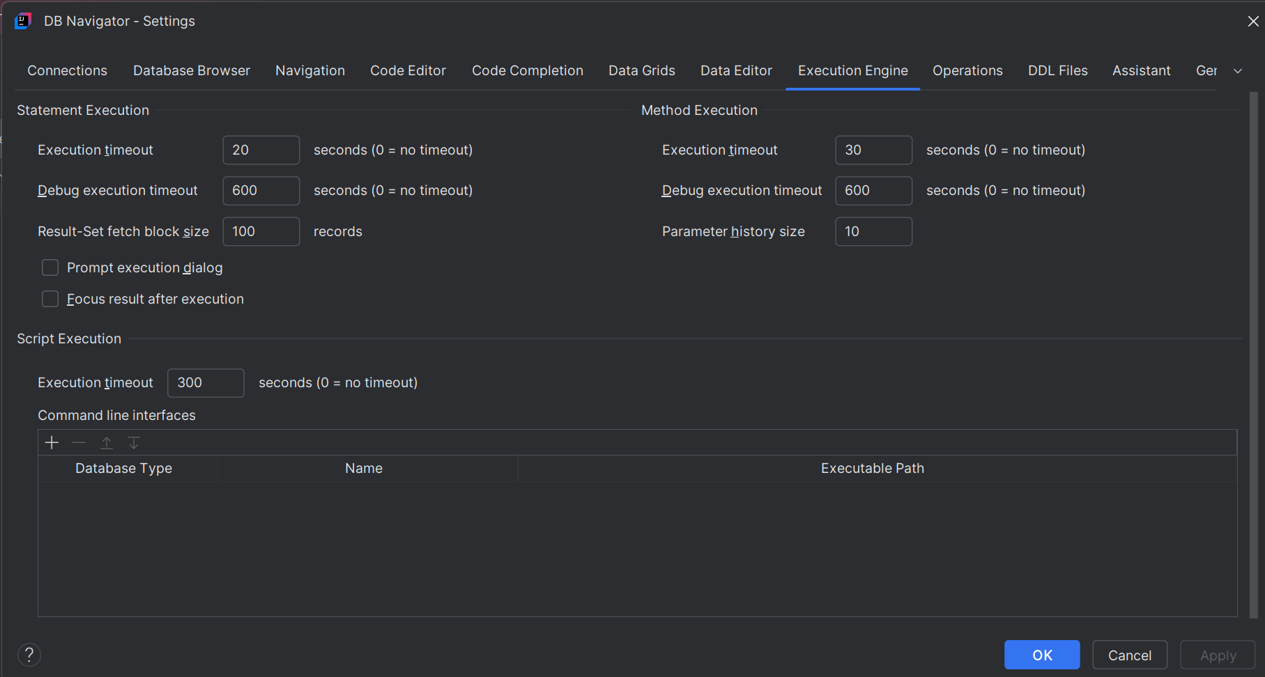 Execution Engine Settings