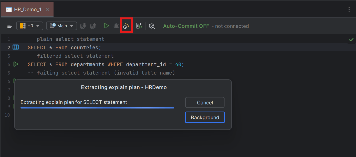 Generation of execution plan of statement in progress