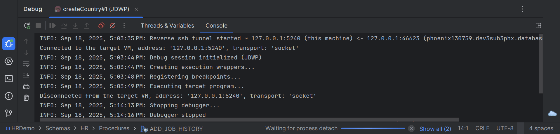 Java Debug output window - Console tab