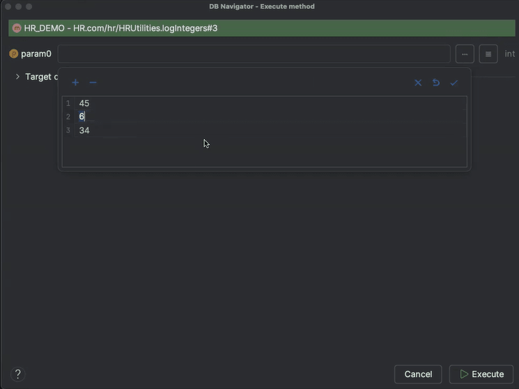 Array Editor with values for Java execution