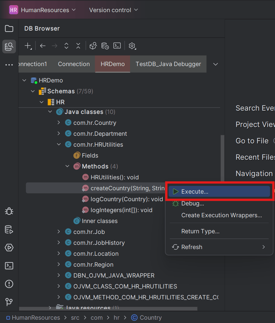 Execute Java Method from context menu