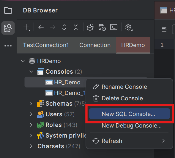 New SQL Console option