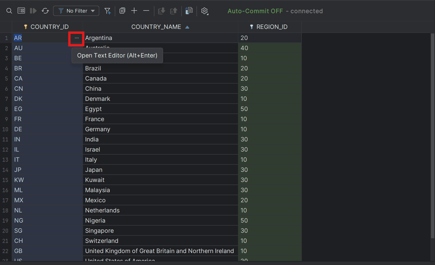 Open Text Editor toolbar option