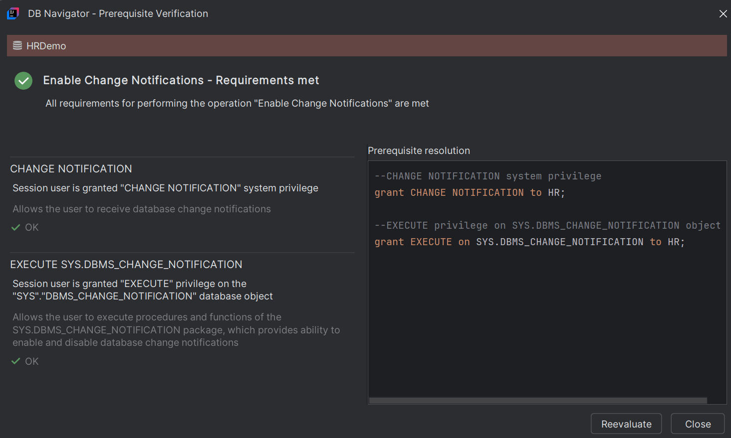 DB Navigator - Prequisite Verification requirements met