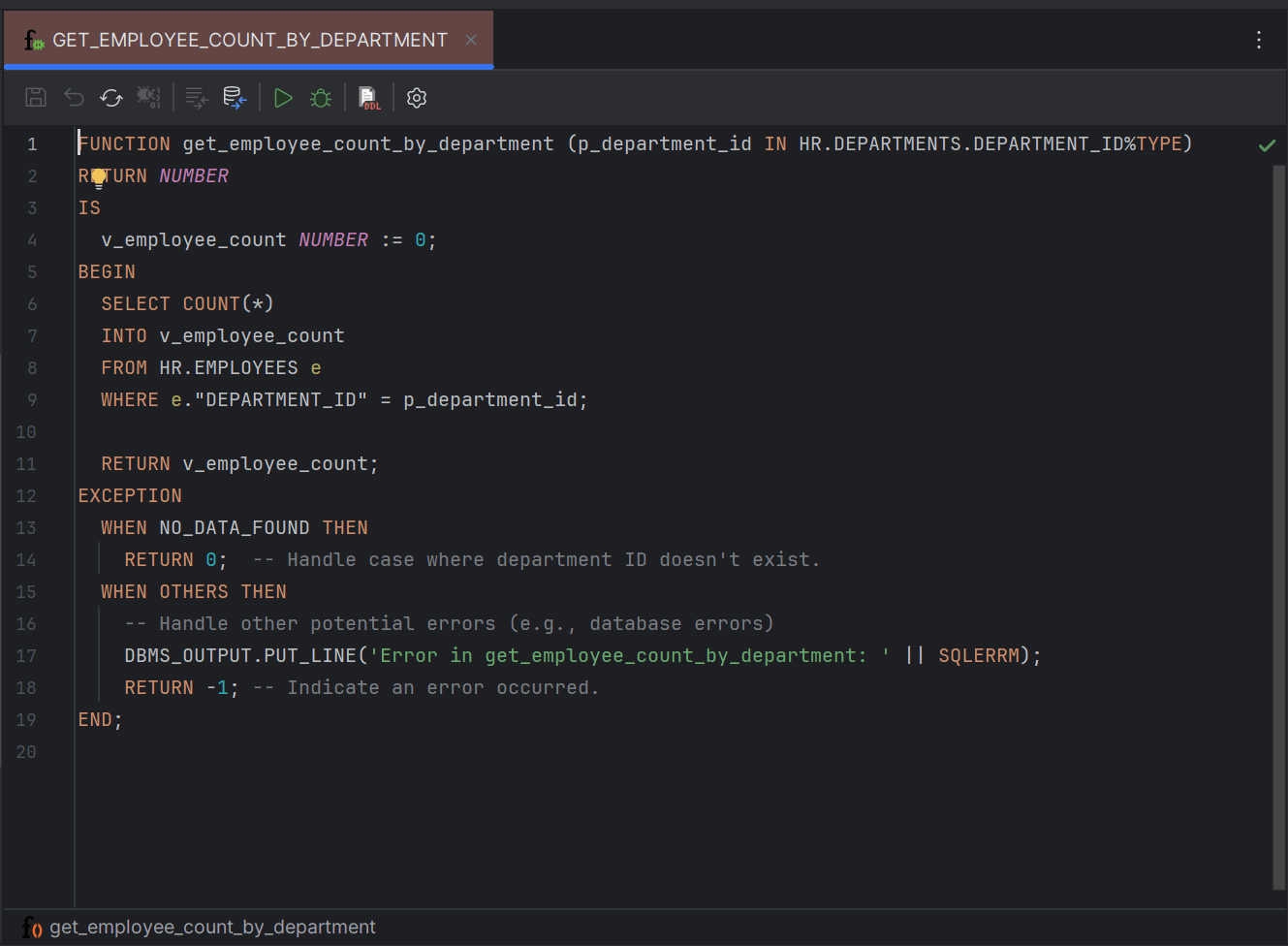 Sample program editor for a DB function