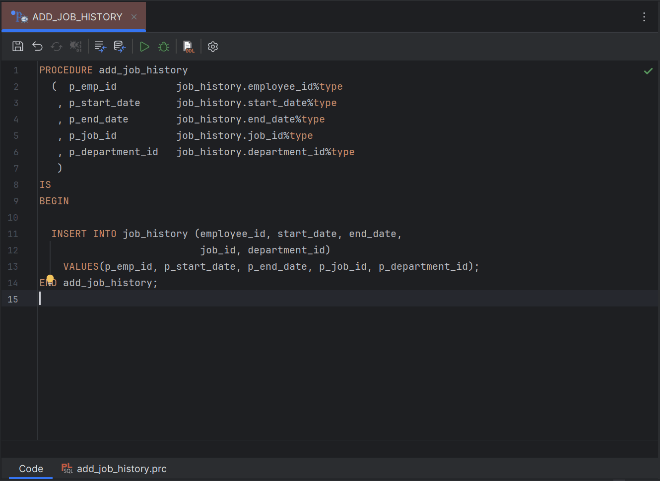 Sample program editor for DB procedure