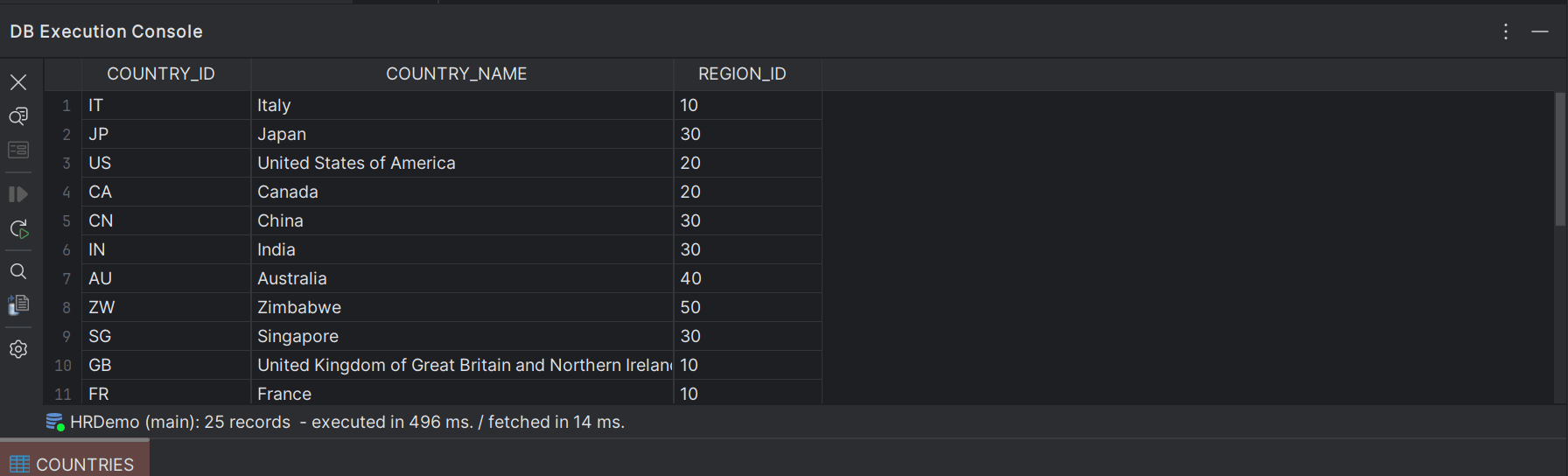 Results of Execution in DB Execution Console