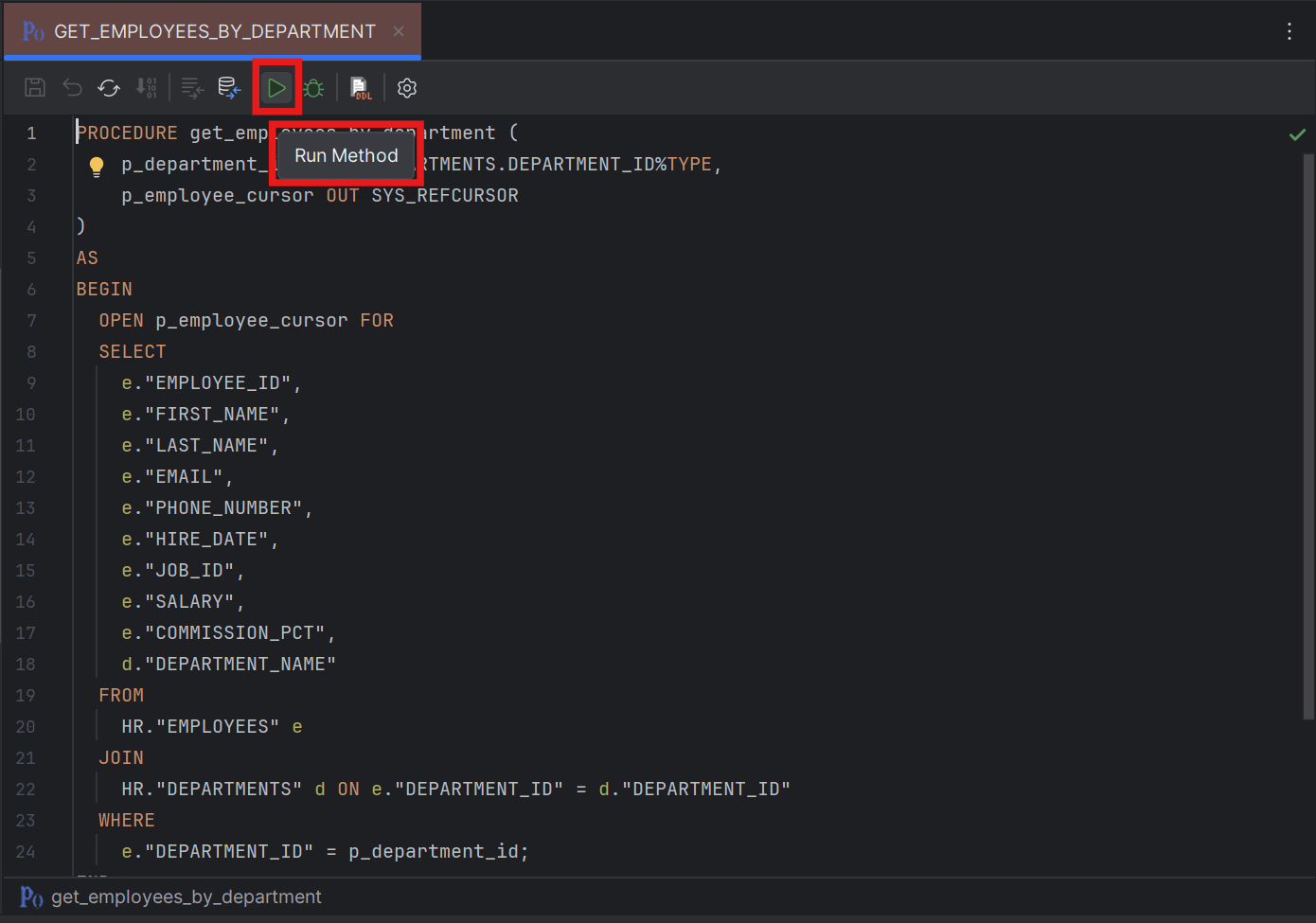 Run Method option in editor