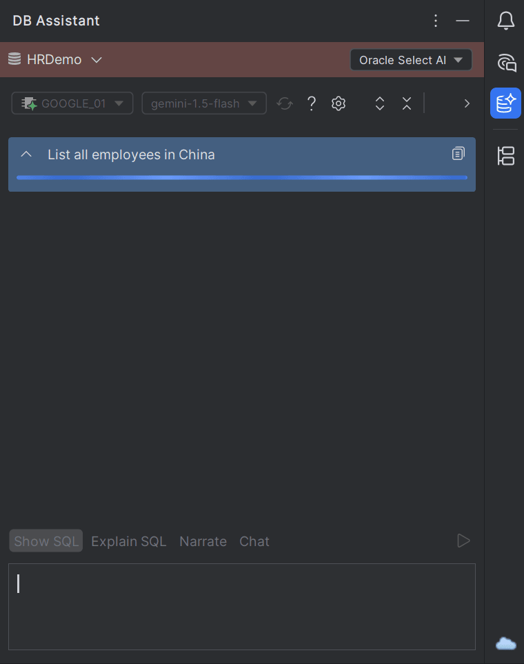 Sample query in DB Assistant using Oracle Select AI