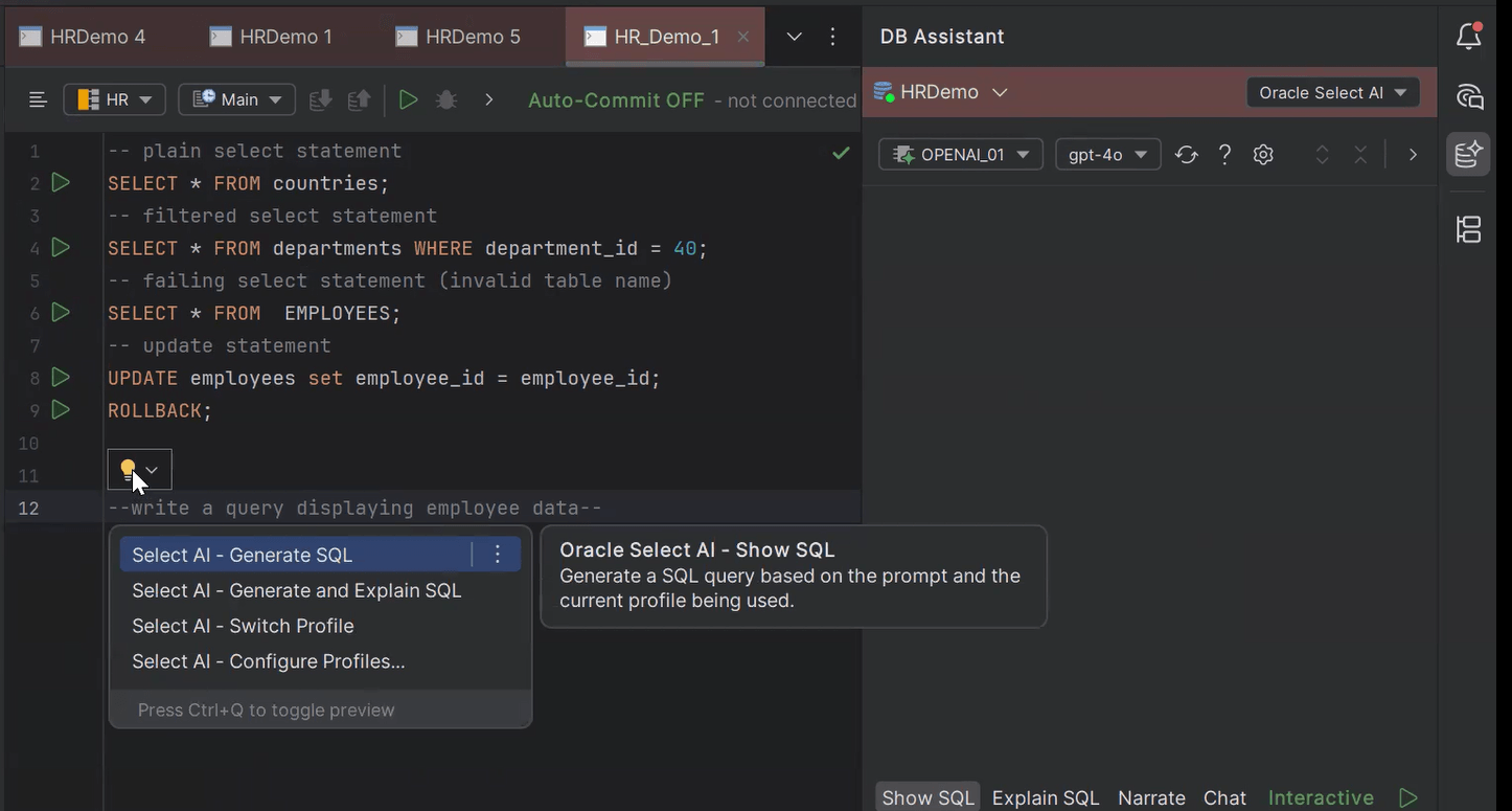 Select AI Integration is SQL Editor