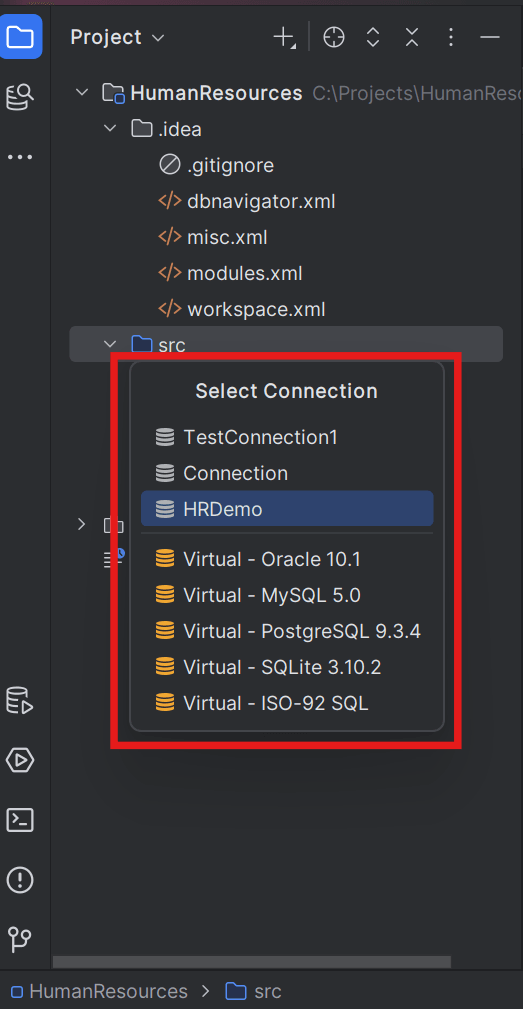 Select database connection for file mapping