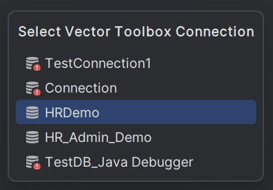 Select Database Connection for Vector Toolbox