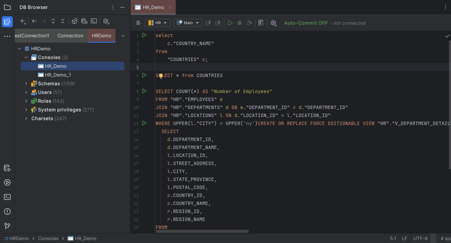 SQL script file open in editor window