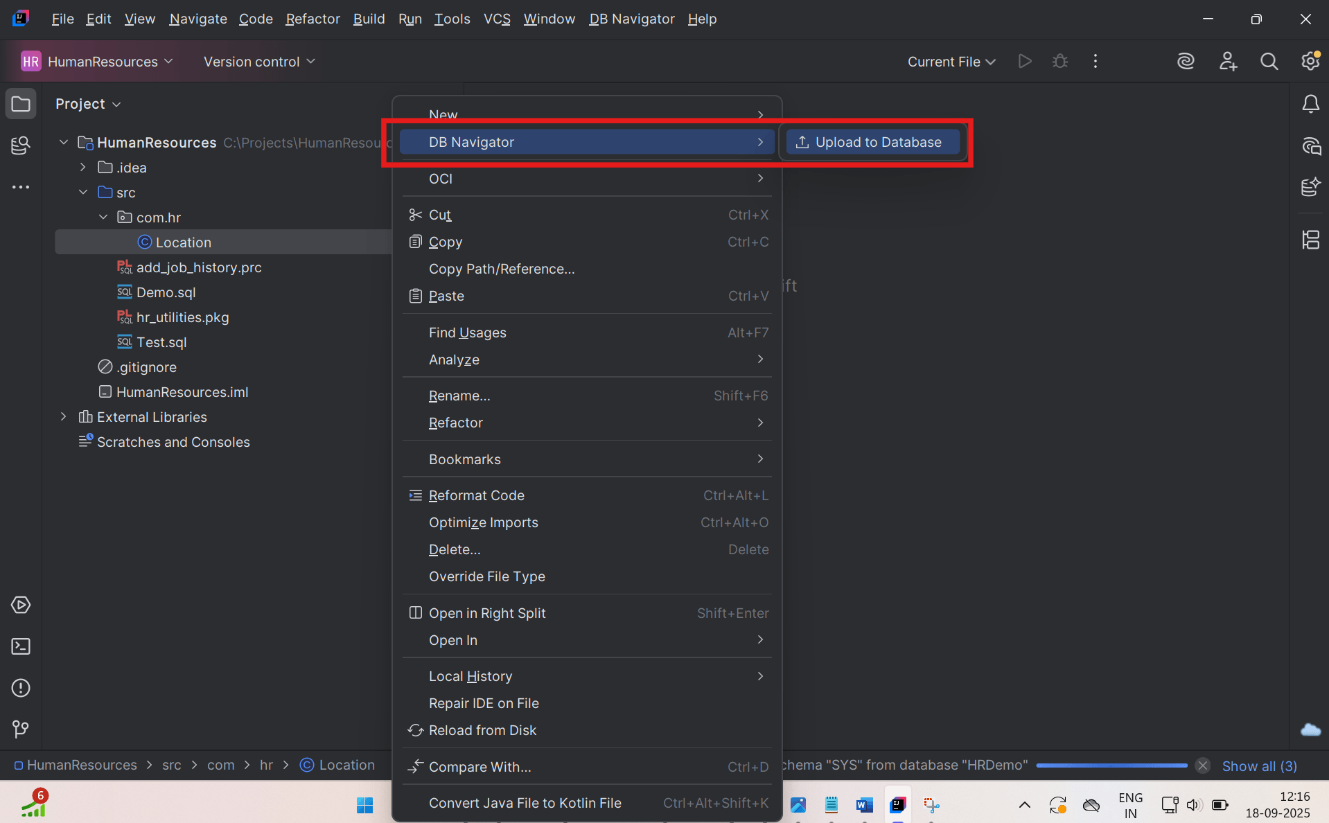 Upload to Database option