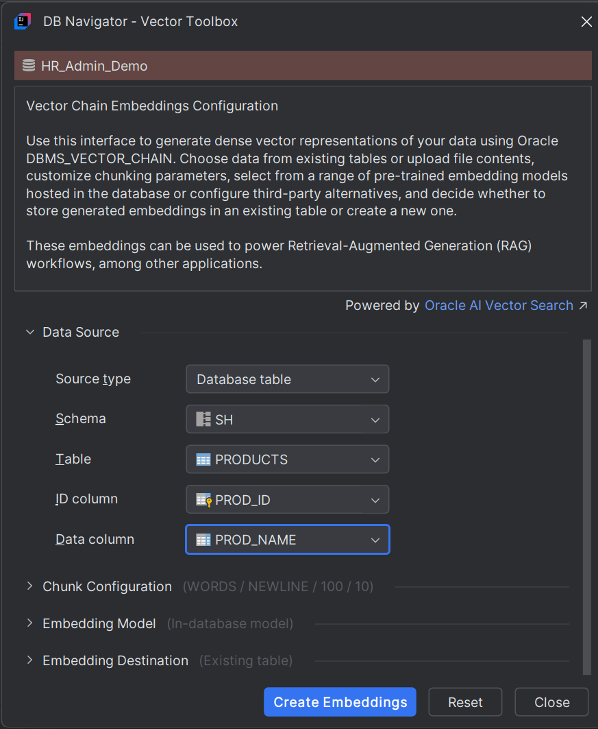 Embedding Data Cource as DB table