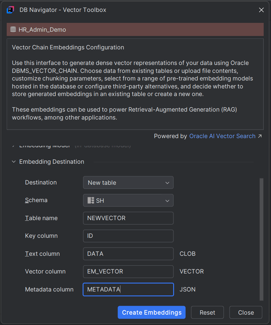 Embedding Destination as New DB table
