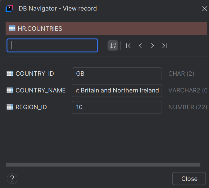 View Record dialog box