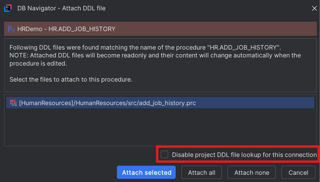 Disabling DDL File lookup in project scope