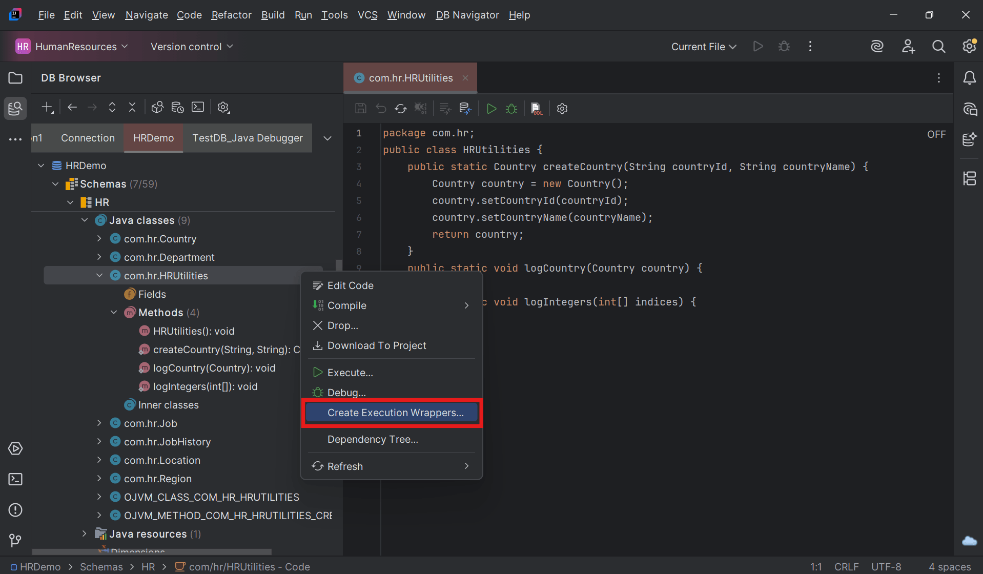 Create Execution Wrapper option for Java Class Create Execution Wrapper option for Java Class
