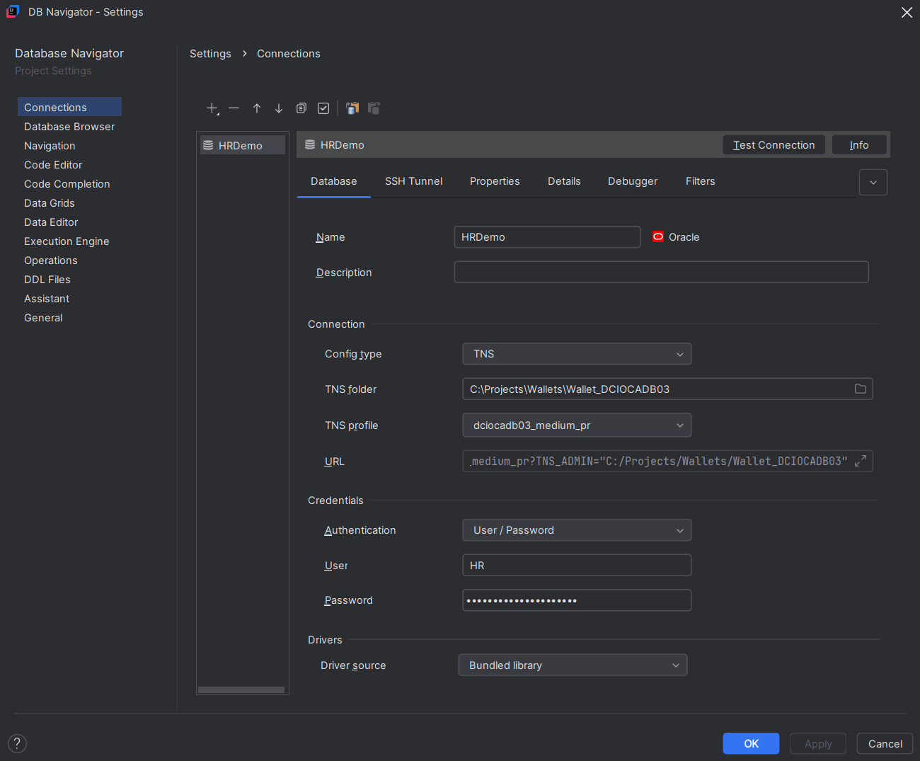 Create New OCI Connection - Connection tab