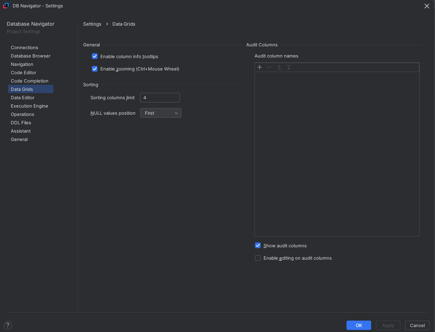 Data Grid settings