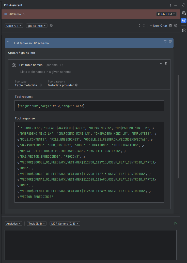Tool Data window with Tool Request and Response