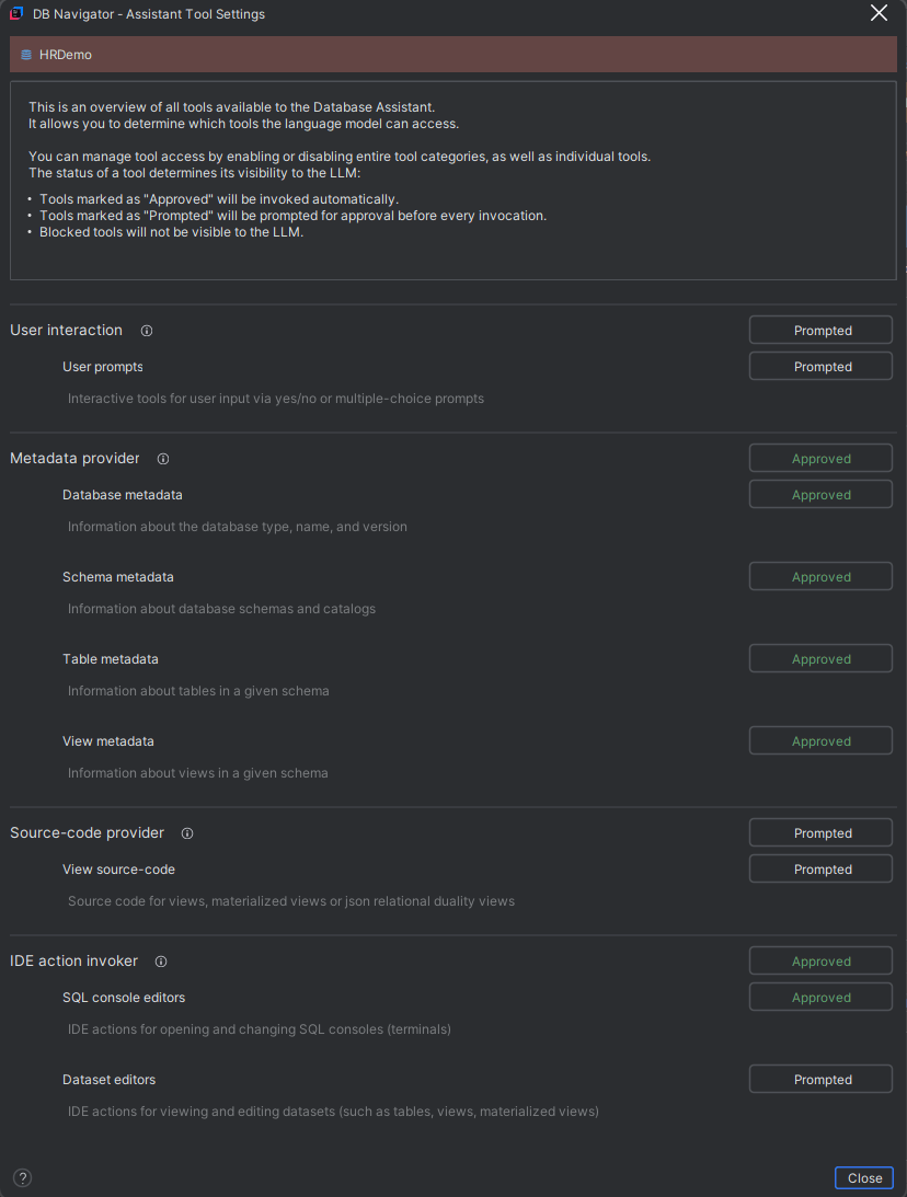 Tools Settings for Analytics mode