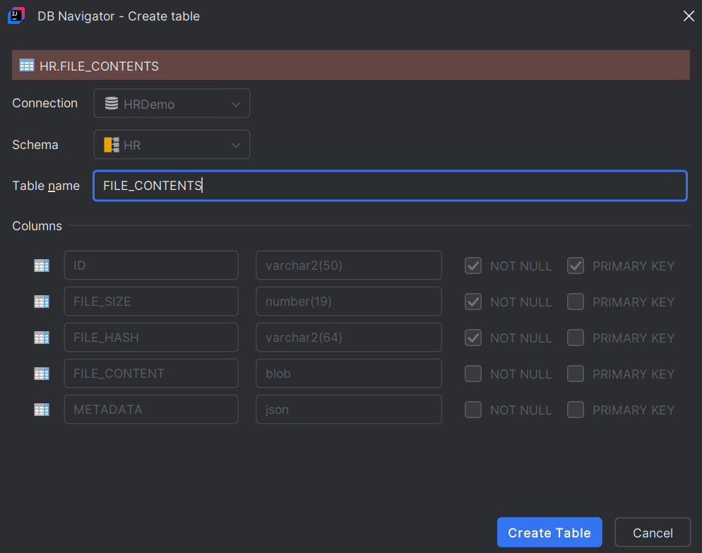 Create New Table for Stageing Location
