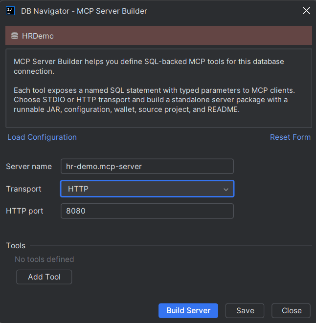 MCP Server Builder with HTTP Transport type