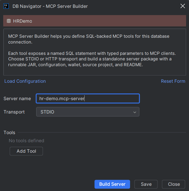 MCP Server Builder with STDIO Transport type