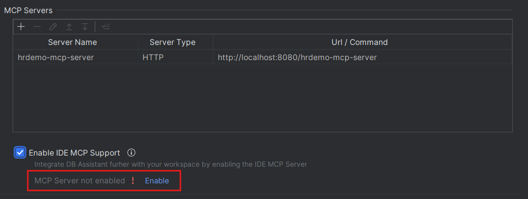 IDE MCP Server not Enabled indicator